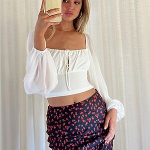 Princess Polly White Puff Sleeve Crop Top